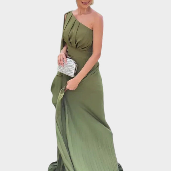 One-Shoulder Pleated Evening Gown