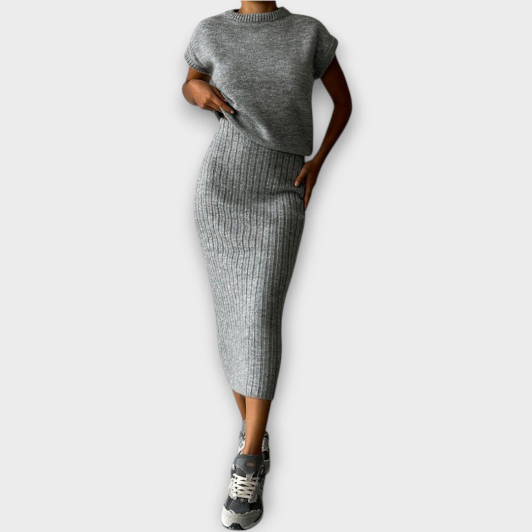 Classic Knit Skirt & Vest Set