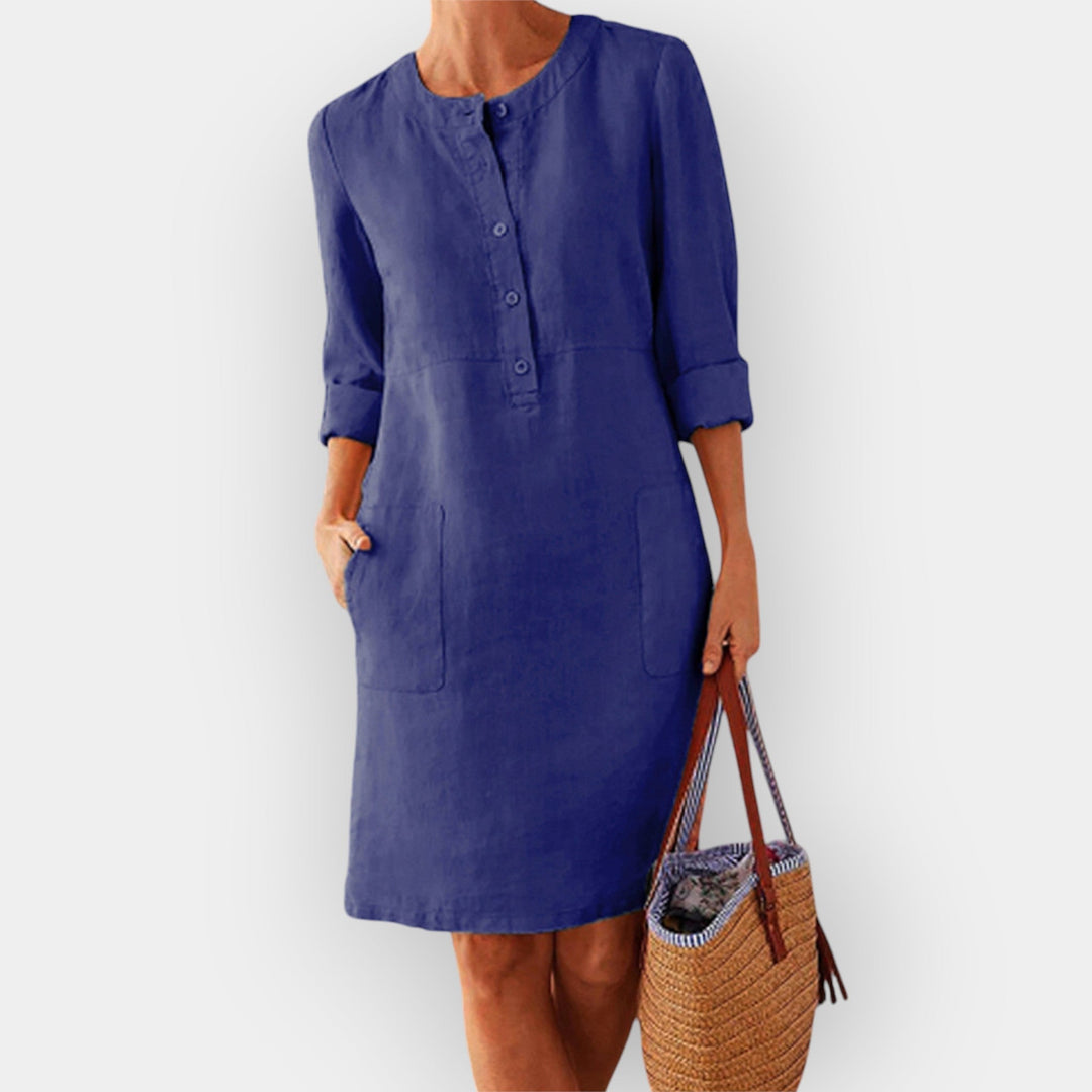 Elegant Cotton Midi Dress with Simple Design