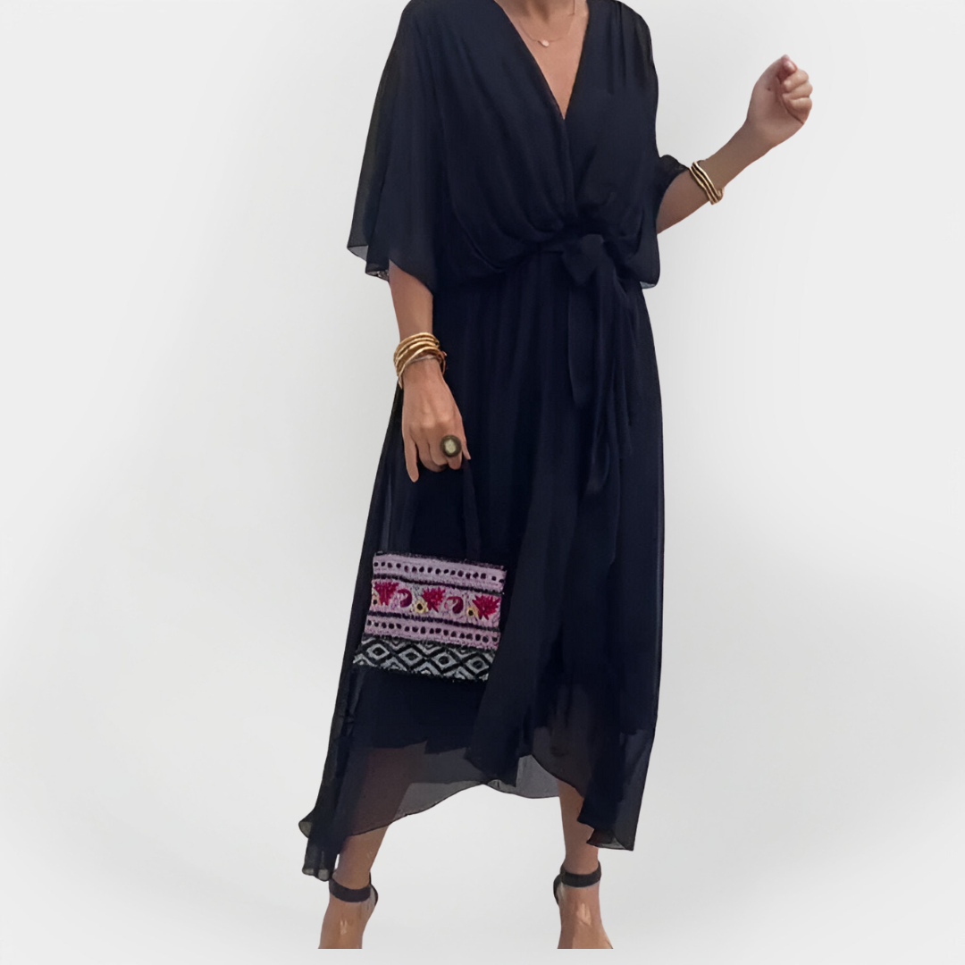 Chiffon Dress with V-Neck