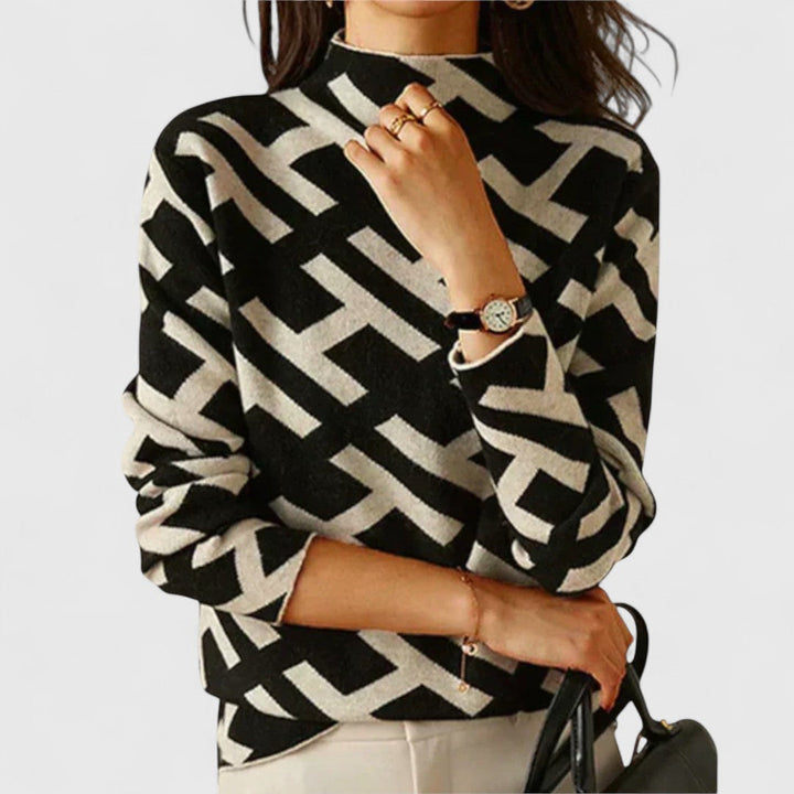 Mock Neck Sweater with Geometric Design