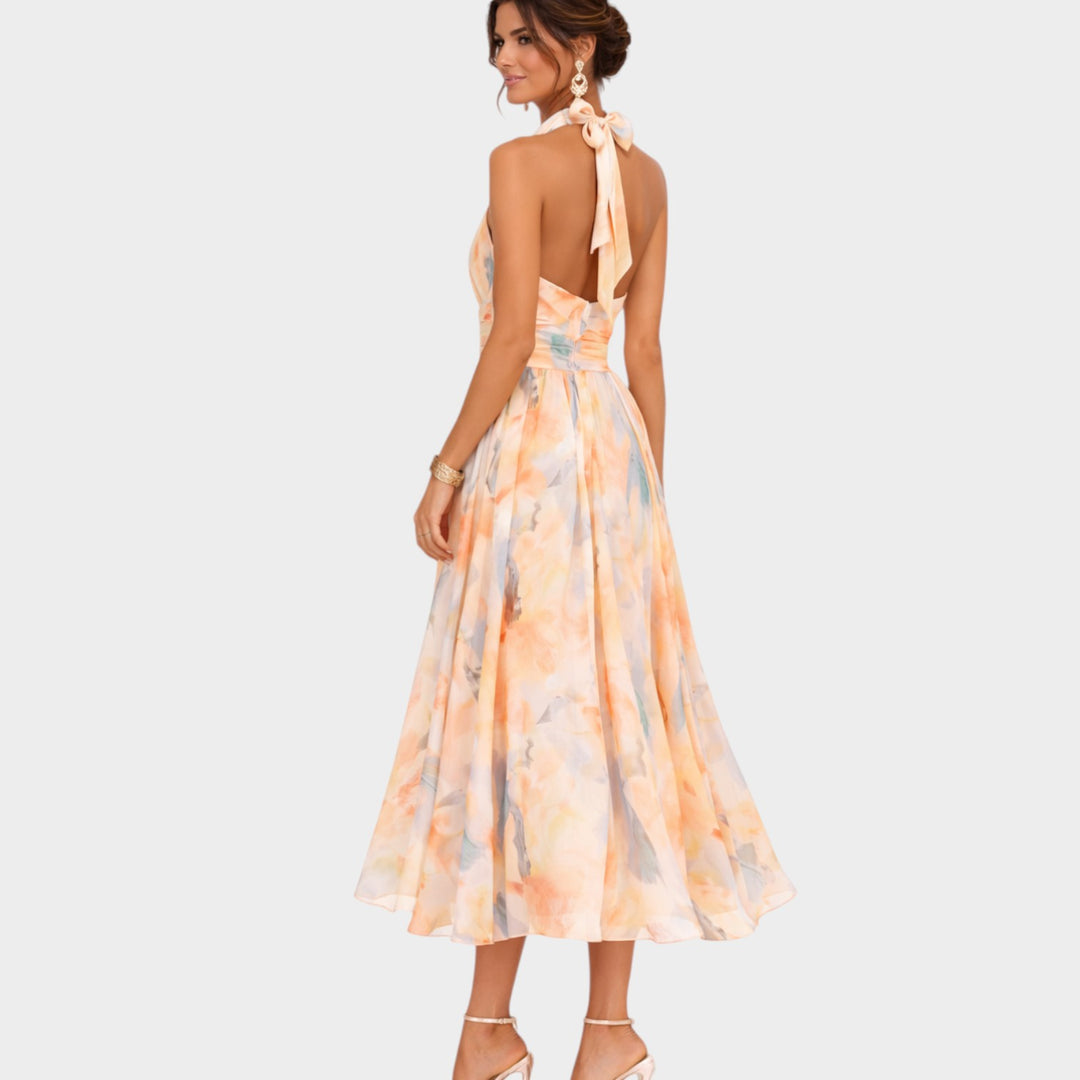 Elegant Watercolor Halter Maxi Dress