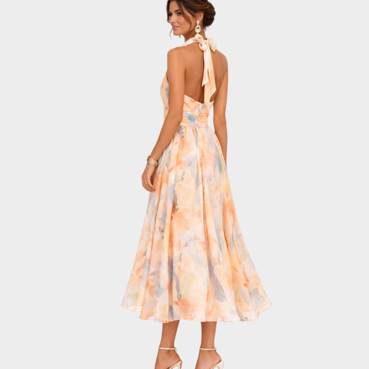 Elegant Watercolor Halter Maxi Dress