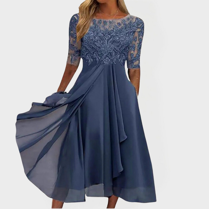 Embroidered Dress with Lace and Romantic Feel