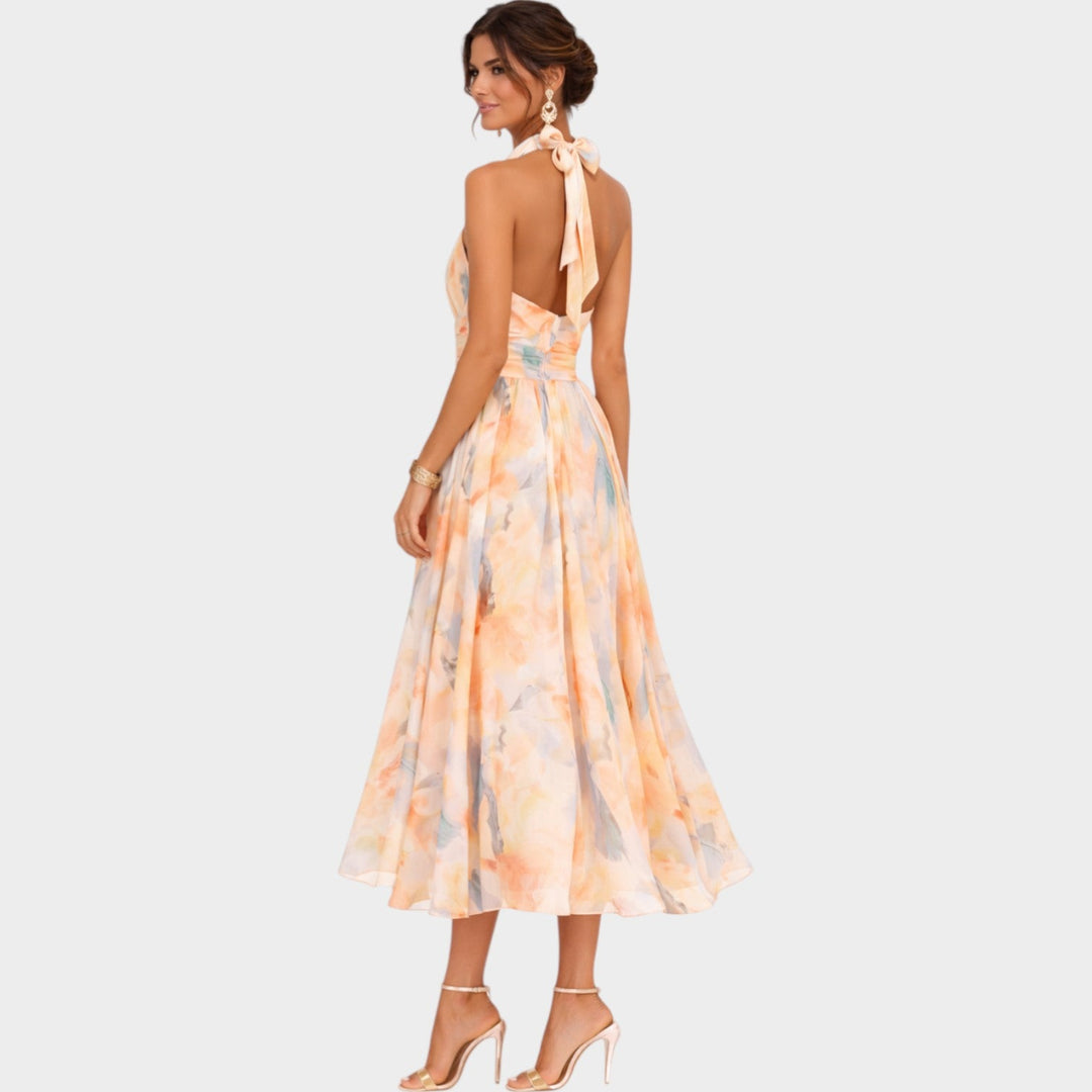 Halter Neck Floral Midi Dress