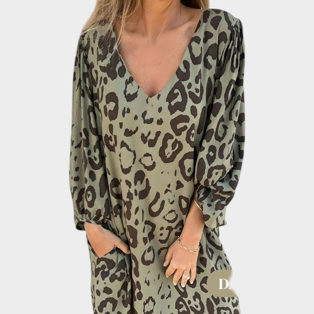 Animal Print V-Neck Maxi Dress