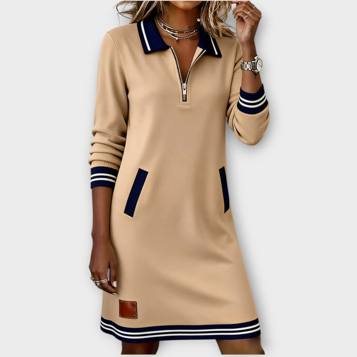 Zip-Collar Sporty Midi Dress