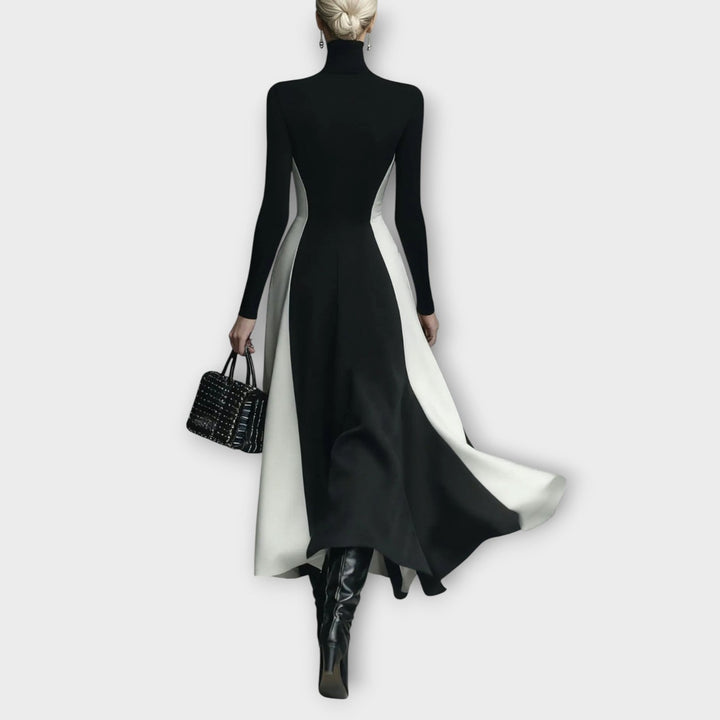 Elegant Two-Tone Turtleneck Maxi Dress