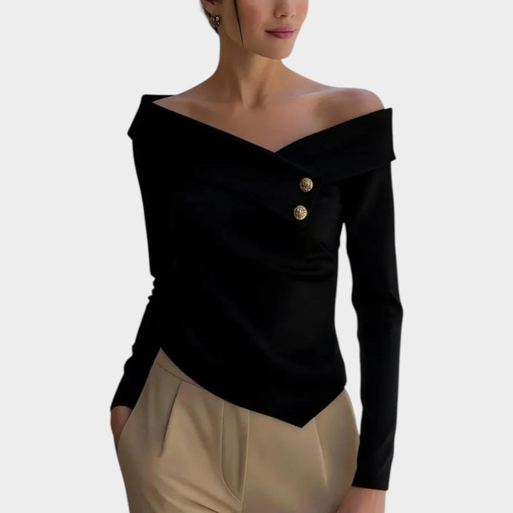 Asymmetric Off-Shoulder Button Detail Top