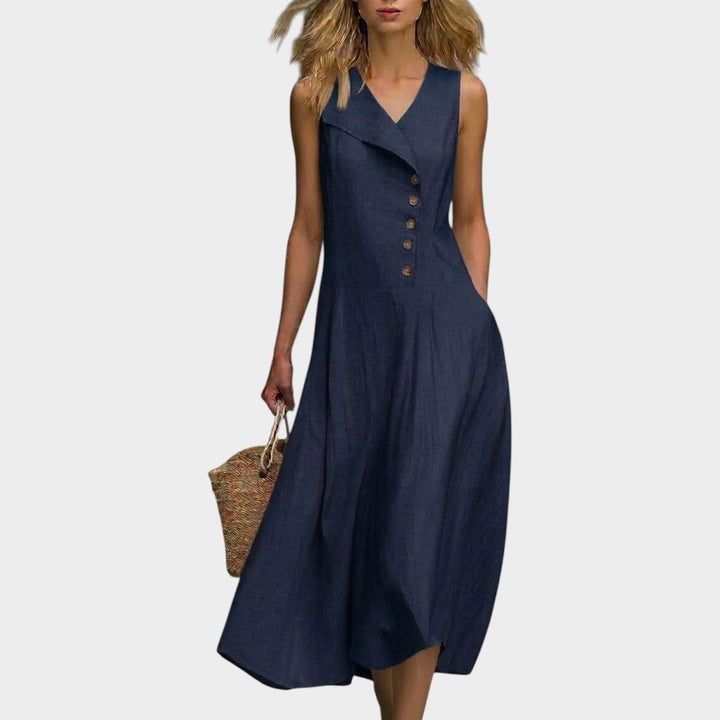 Asymmetrical Button Midi Dress