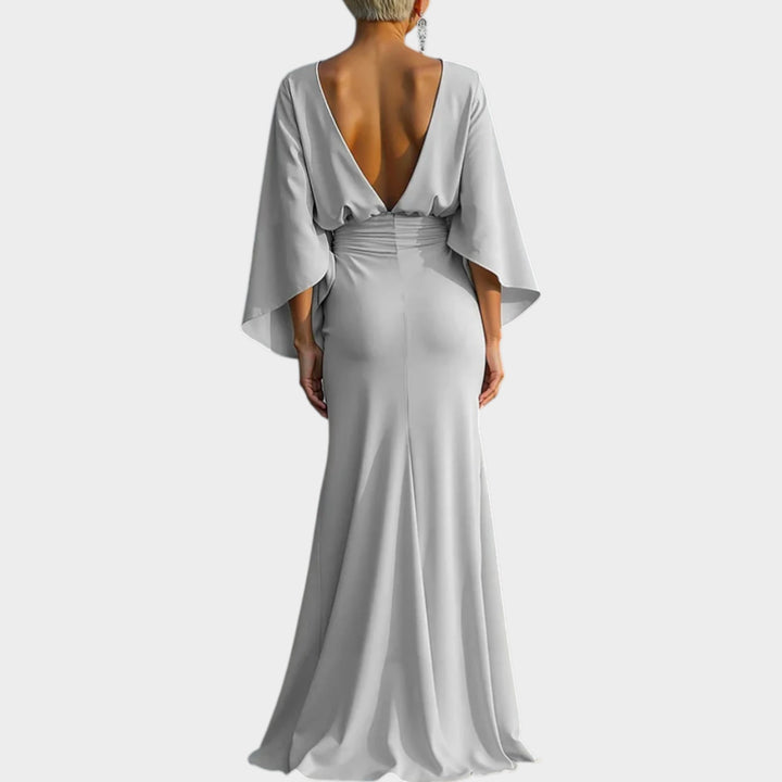Elegant Ruched Batwing Evening Gown