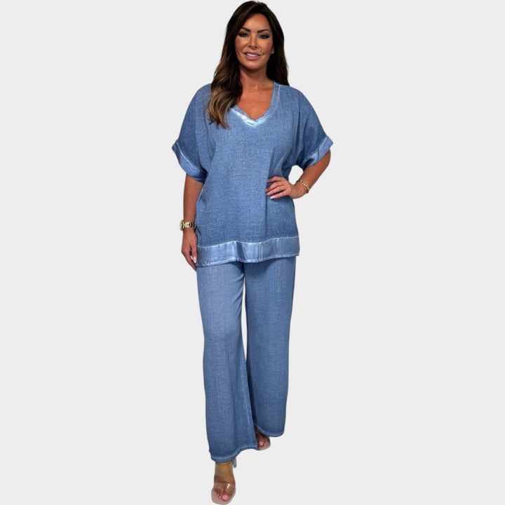 Relaxed V-Neck Two-Piece Set