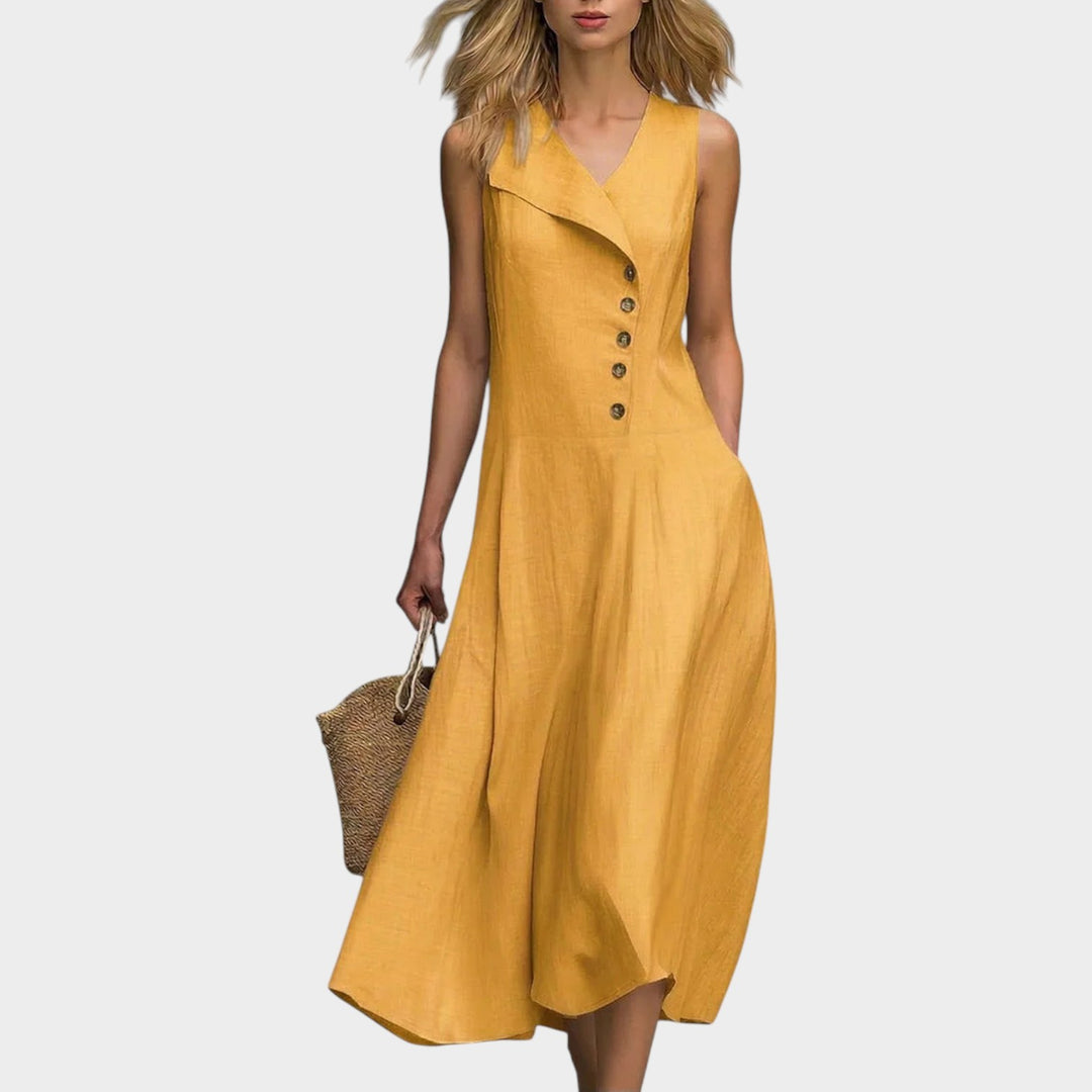 Asymmetrical Button Midi Dress