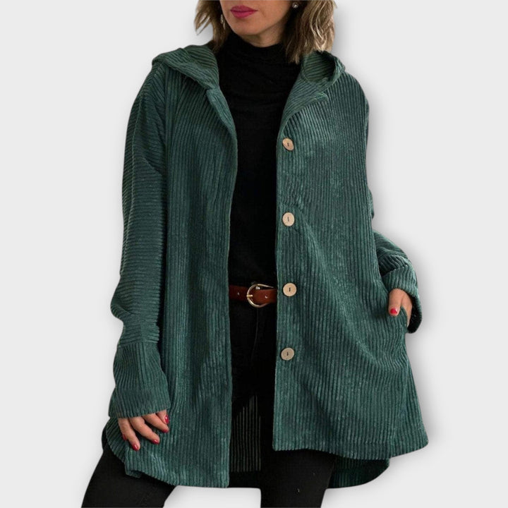 Button-Up Hooded Corduroy Jacket