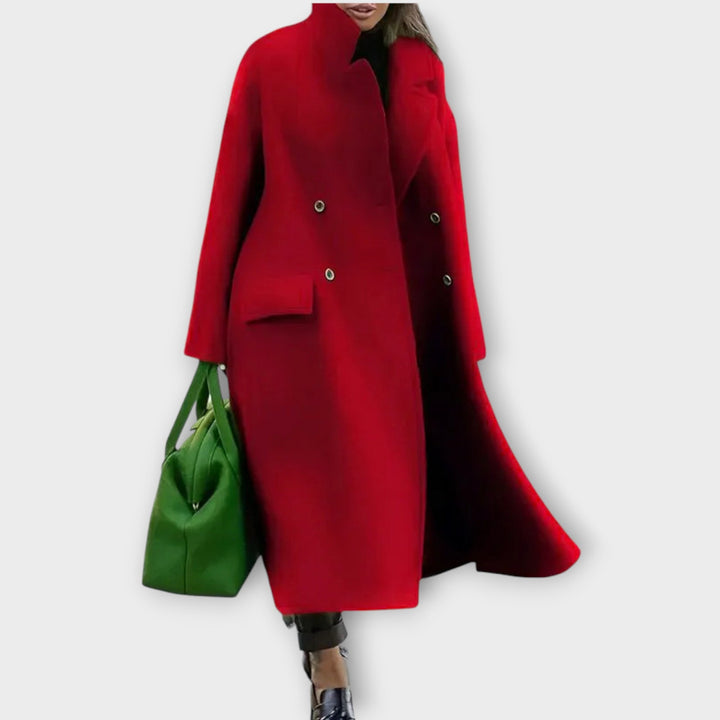 Double-Breasted Long Coat in Wool Blend