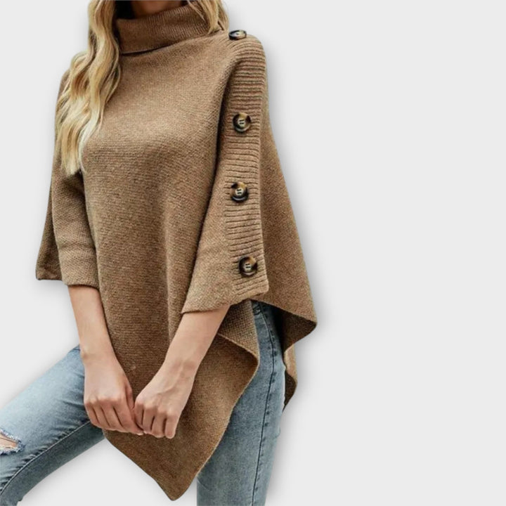 Cozy Knit Poncho with Button Accents