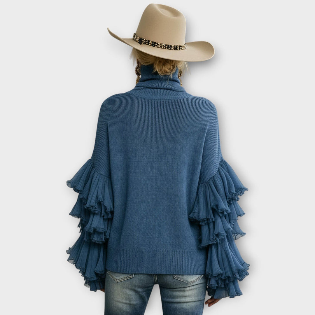 Bold Ruffle-Sleeve Turtleneck Sweater