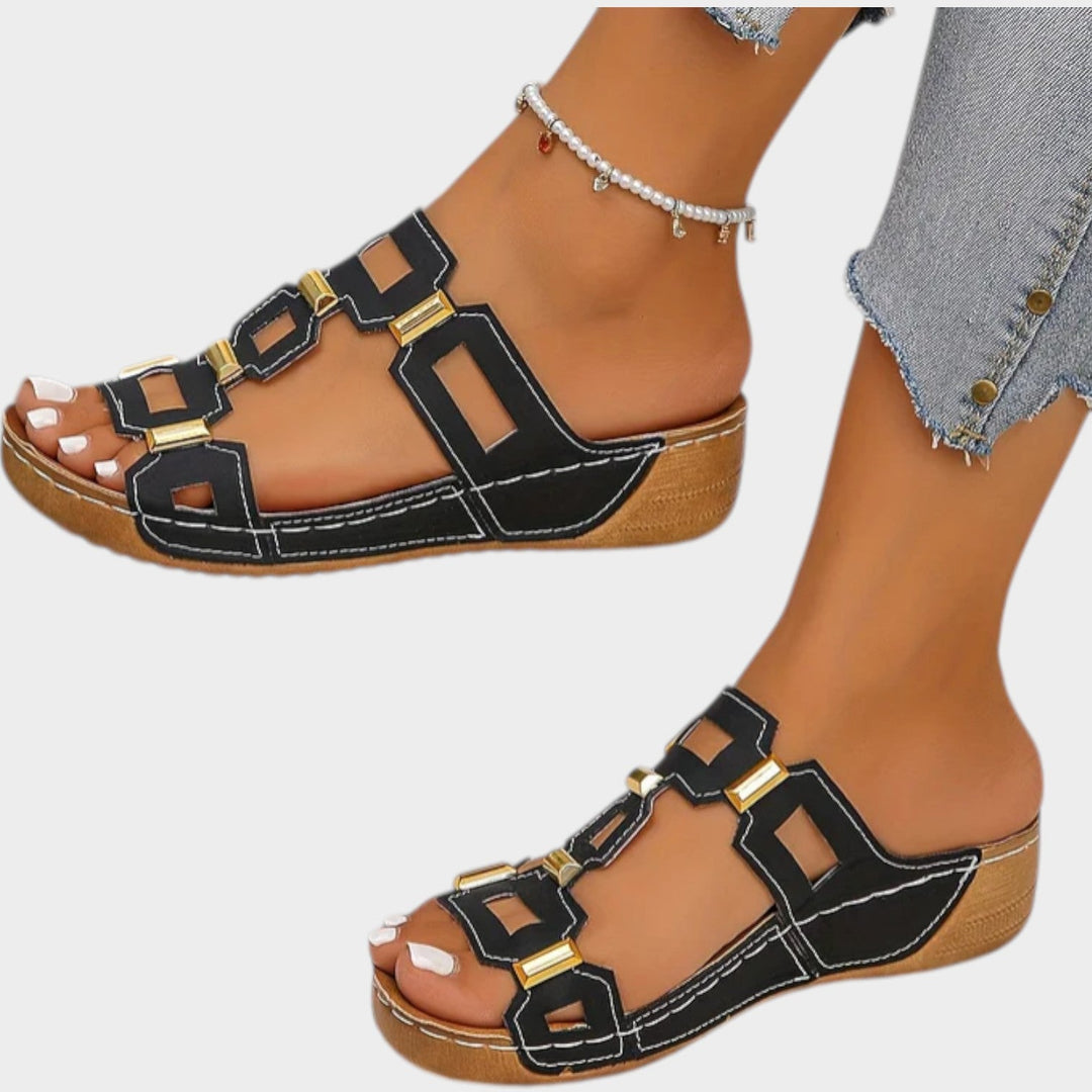 Geometric Cutout Slip-On Sandals