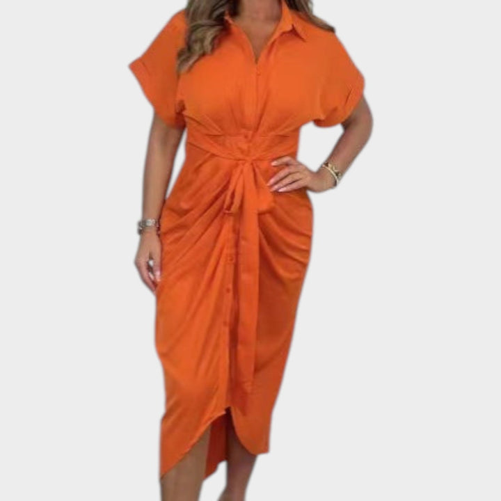 Draped Front Midi Shirt Dress
