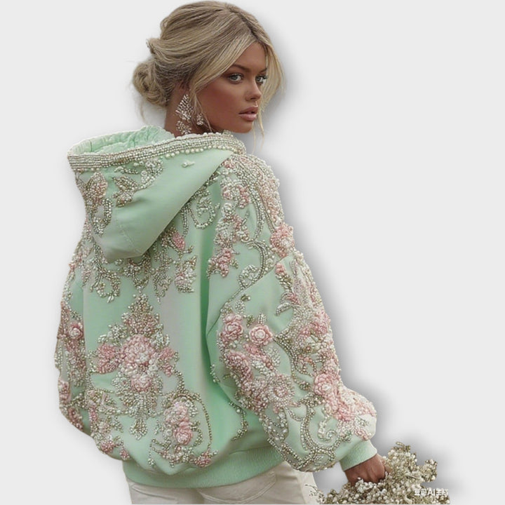 Opulent Pink Couture Hoodie with Pearl Accents