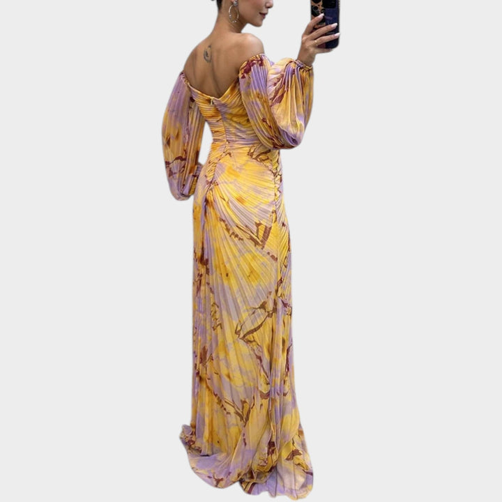 Ruched Long-Sleeve Split Maxi Dress