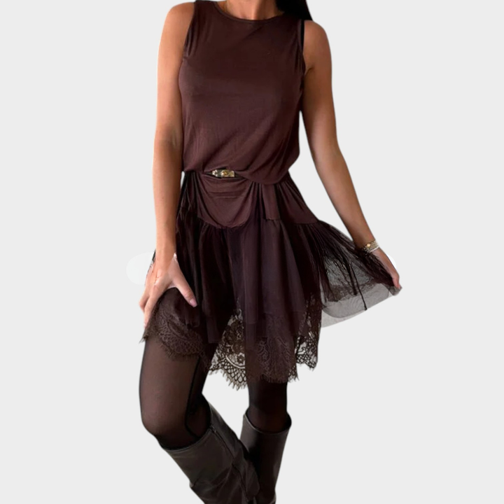 Lace-Trim Sleeveless Mini Dress