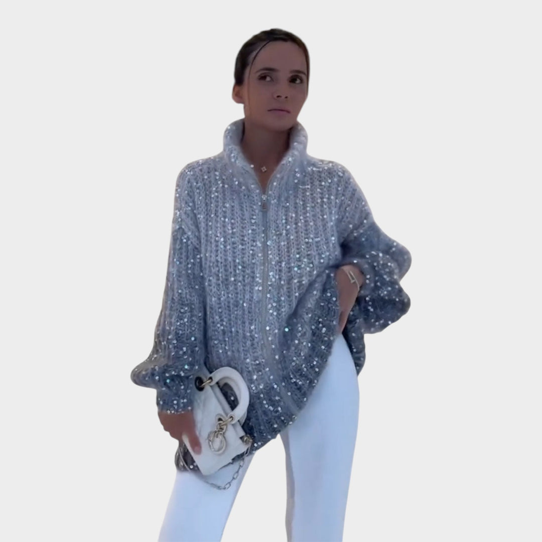 Sequin Knit Zip Cardigan