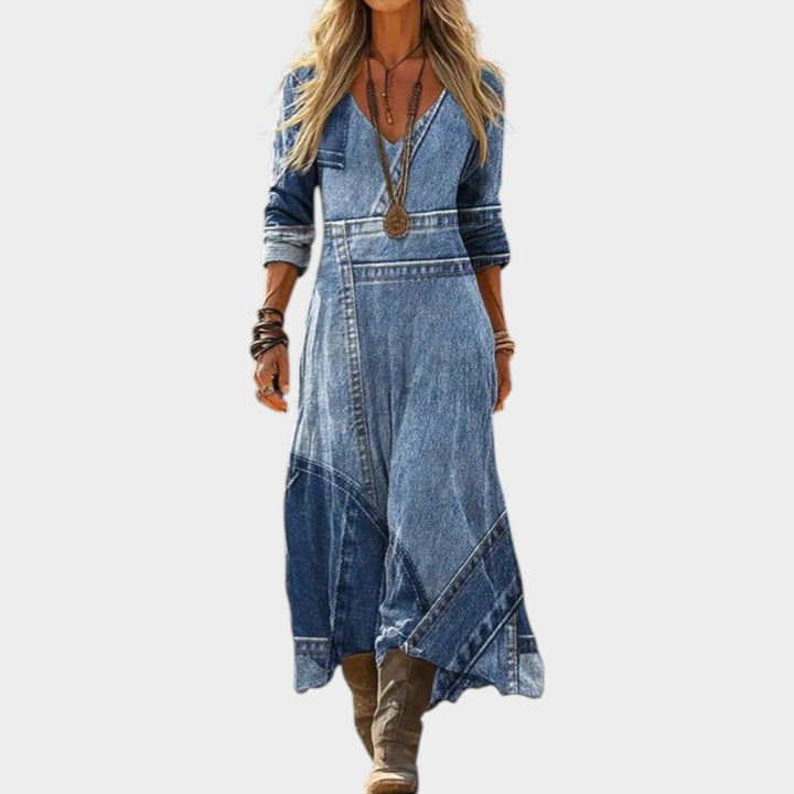 Denim Patchwork Boho Maxi Dress