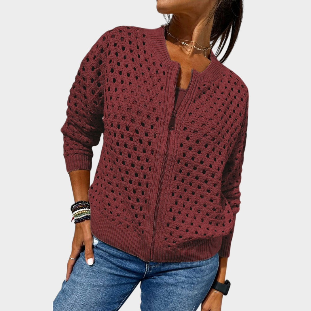 Open-Knit Zip Cardigan