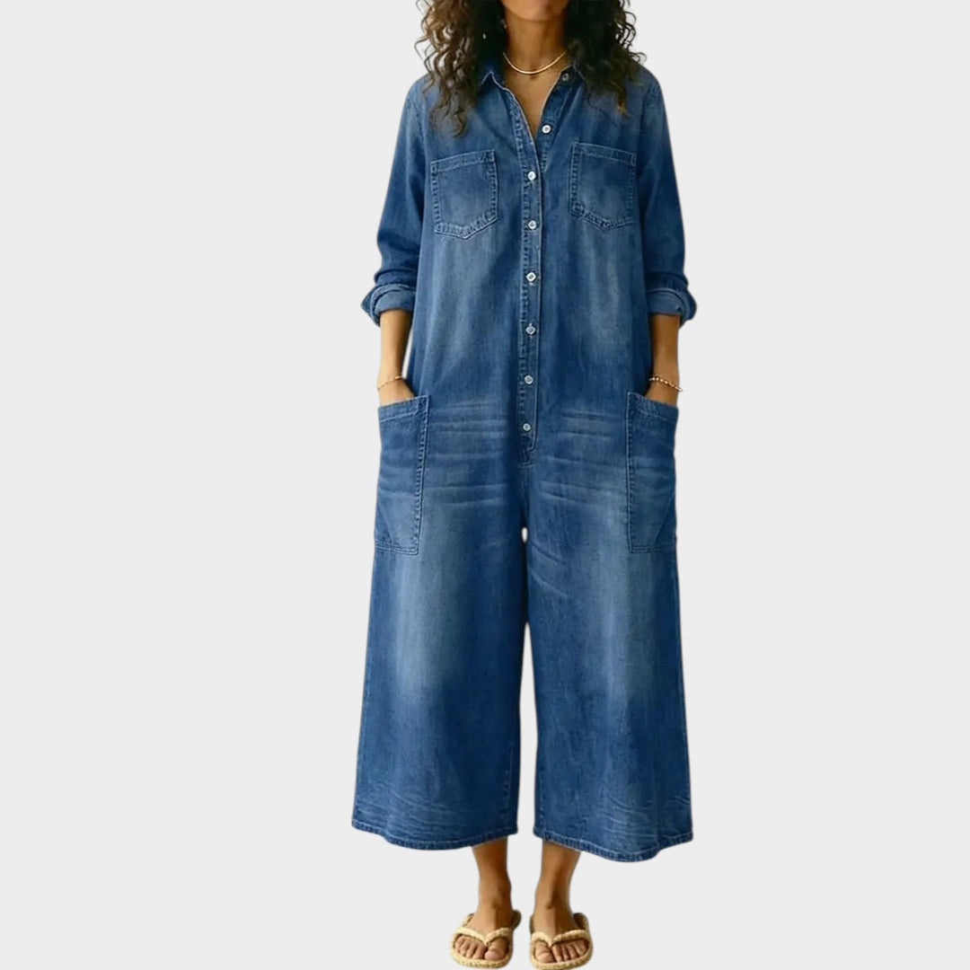 Relaxed Denim Wide-Leg Jumpsuit