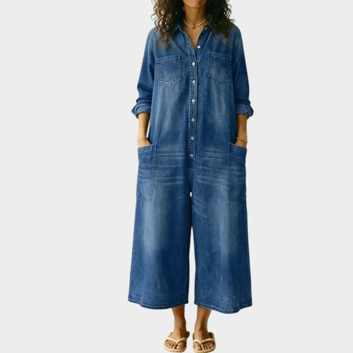 Relaxed Denim Wide-Leg Jumpsuit