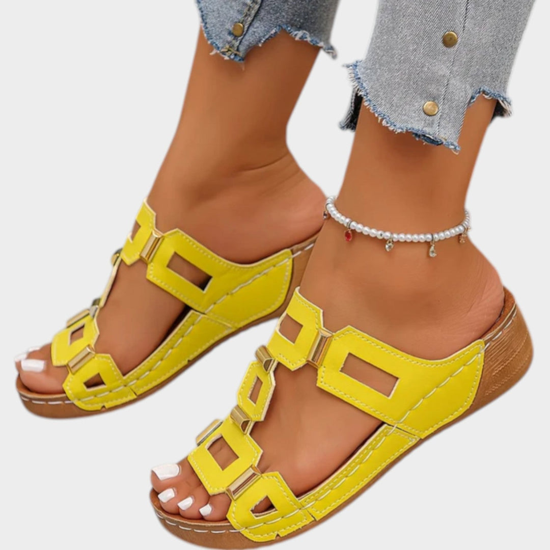 Geometric Cutout Slip-On Sandals
