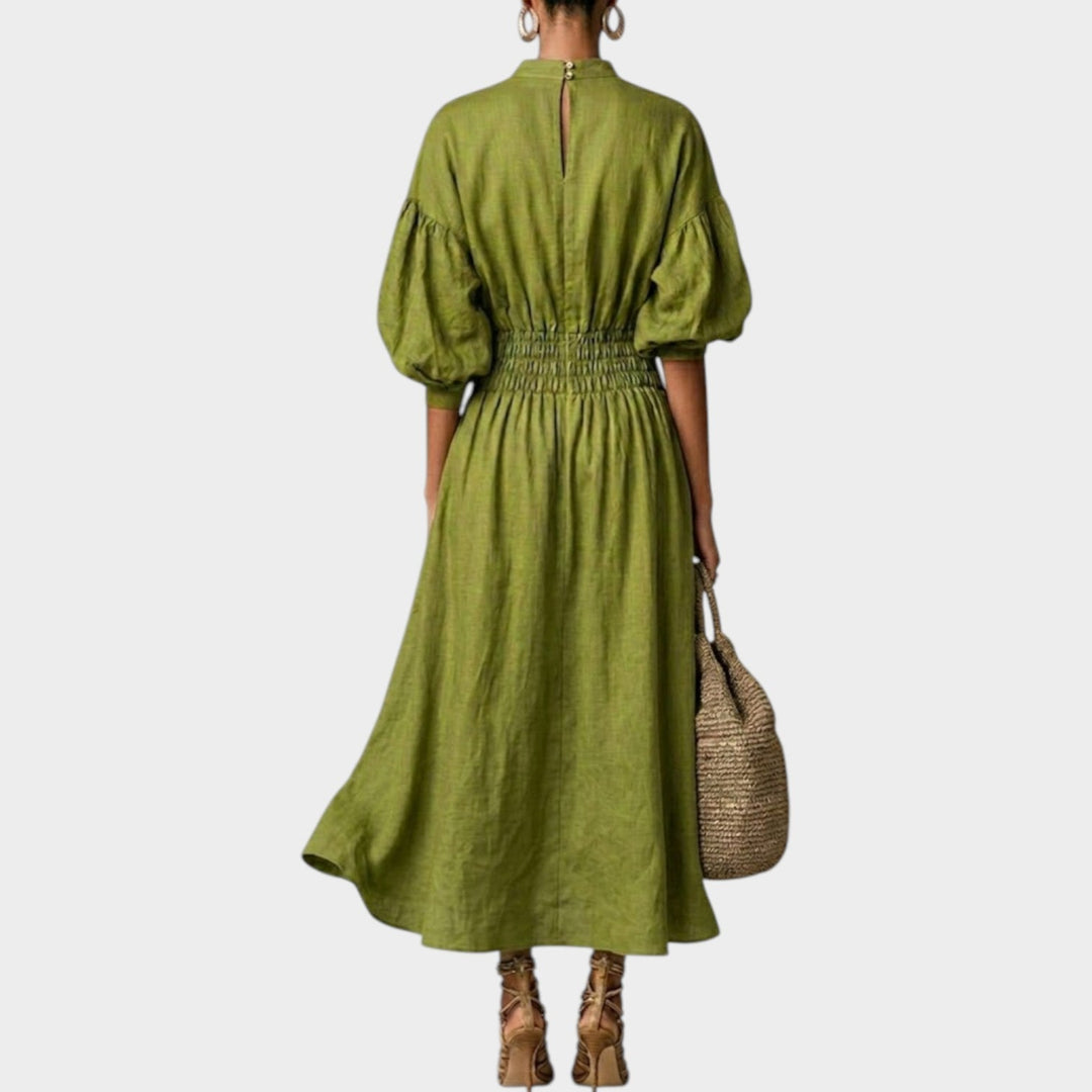 High-Neck Smocked Waist Maxi Dress