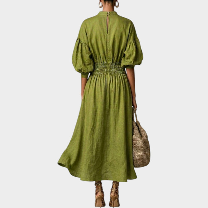 High-Neck Smocked Waist Maxi Dress