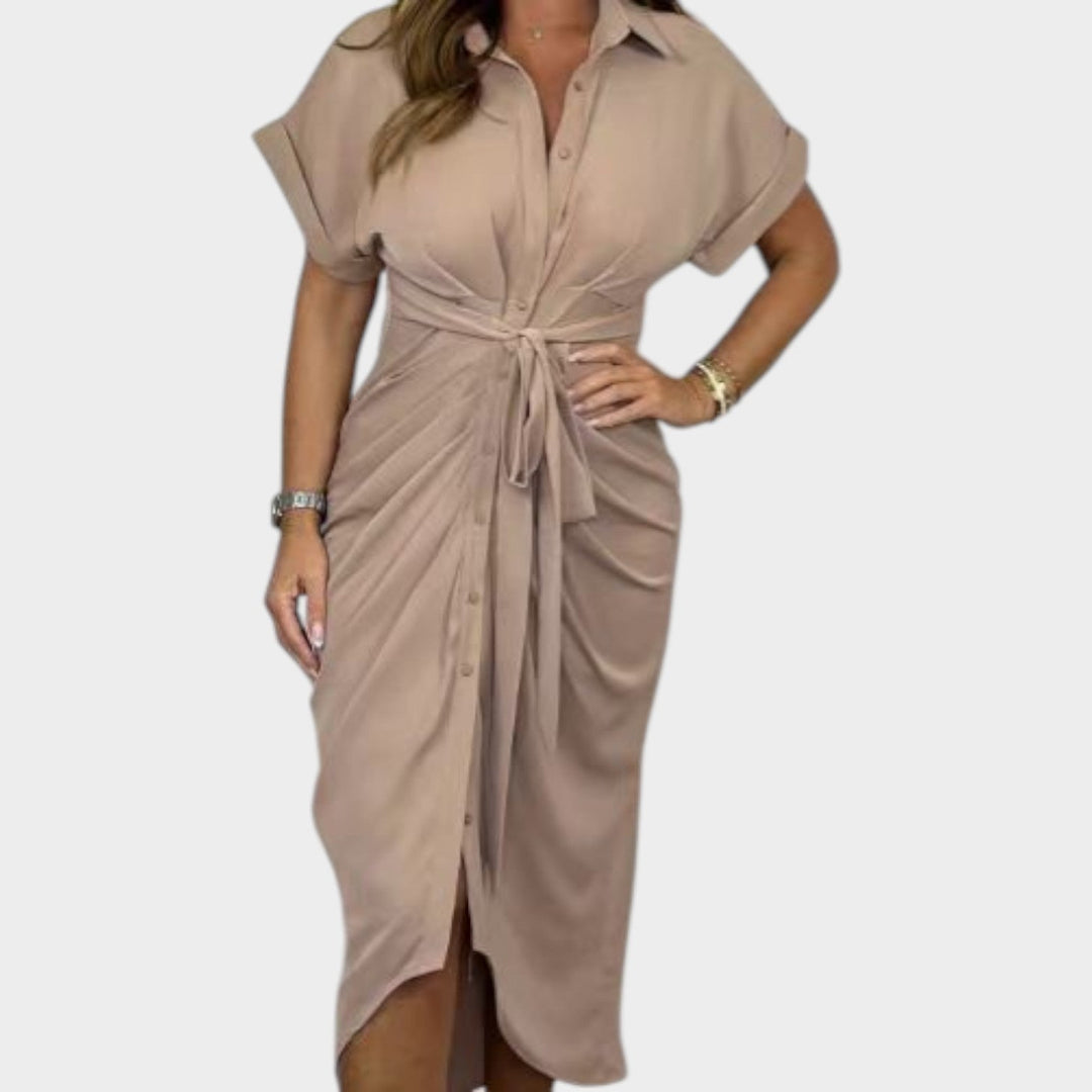 Draped Front Midi Shirt Dress