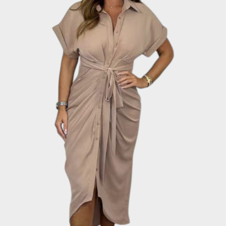 Draped Front Midi Shirt Dress