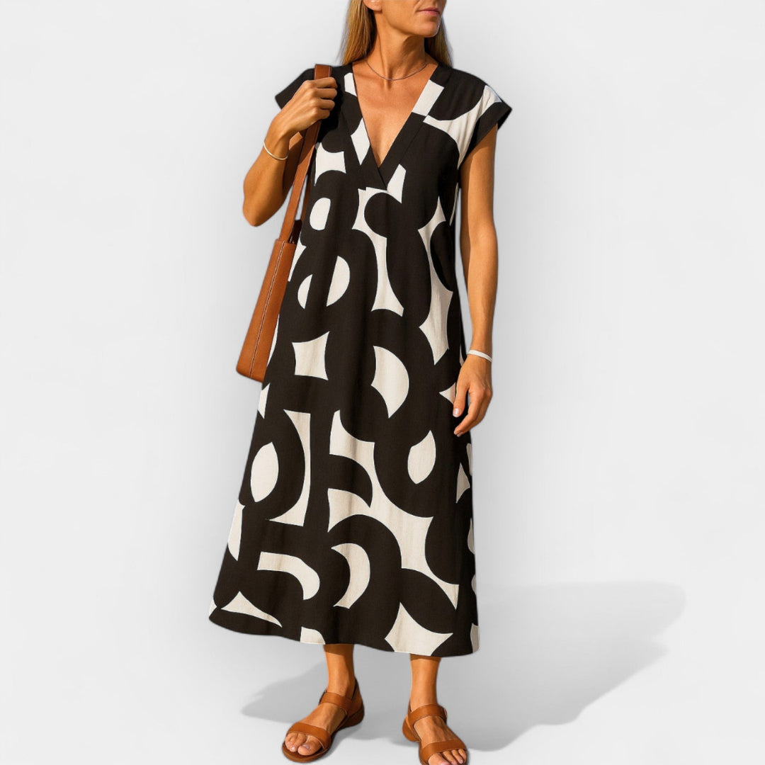 Modern Abstract V-Neck Maxi Dress