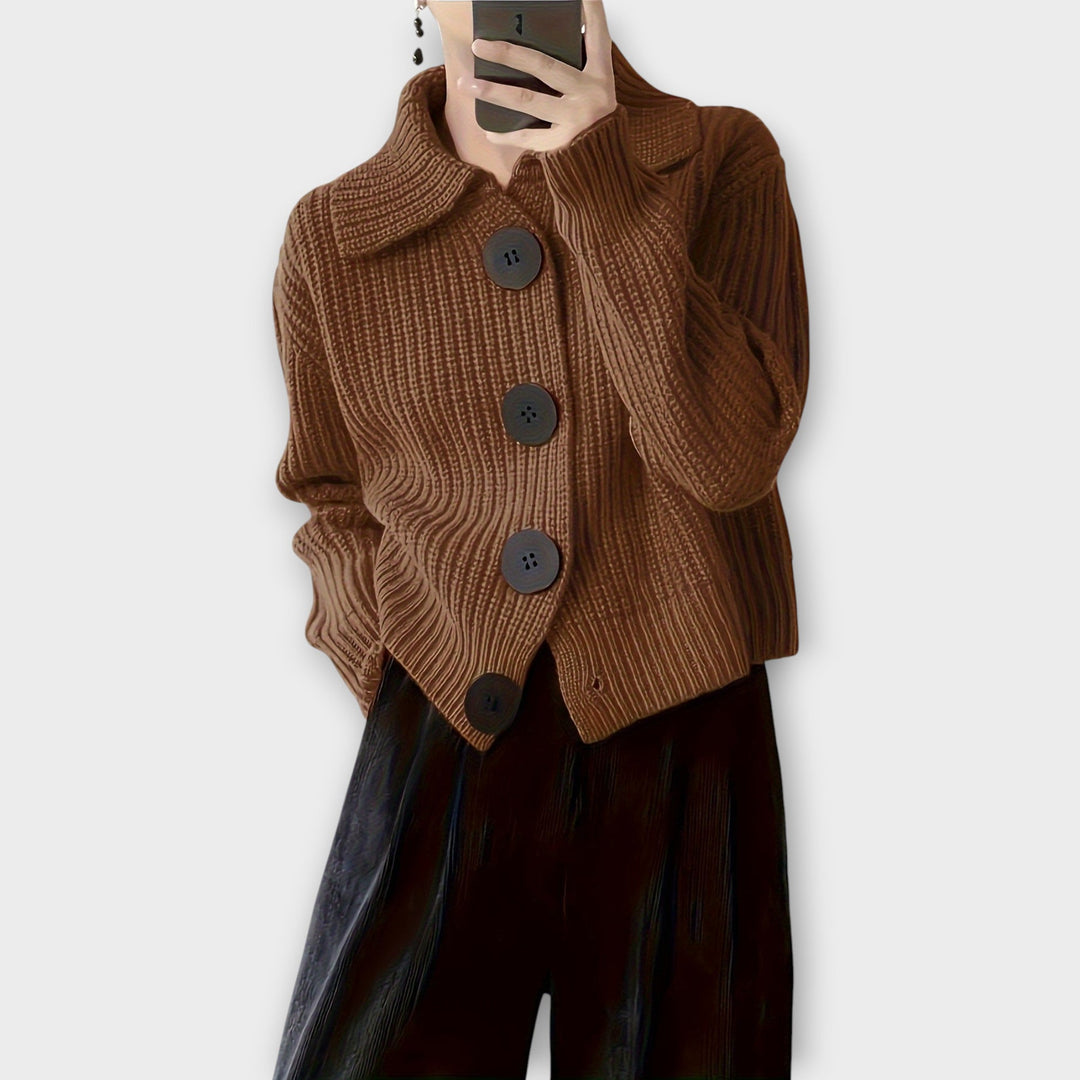 Chunky Ribbed Cardigan Featuring Oversized Buttons