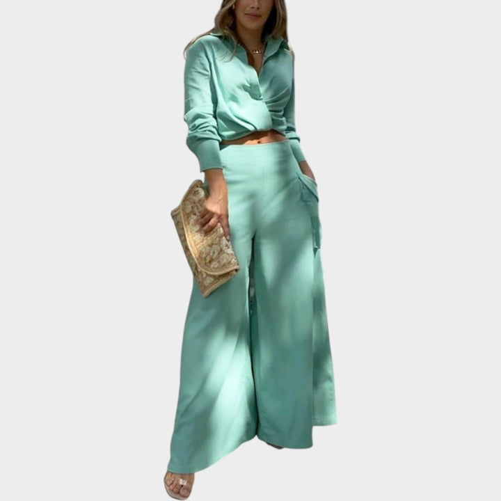 Chic Cropped Shirt & Wide-Leg Pants Set