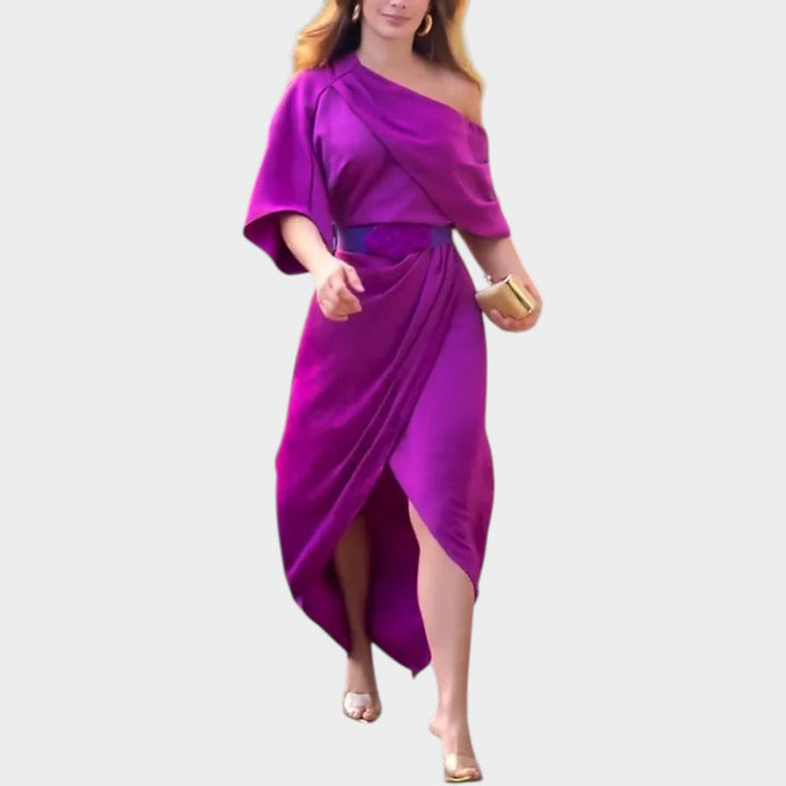 Asymmetric One-Shoulder Wrap Dress