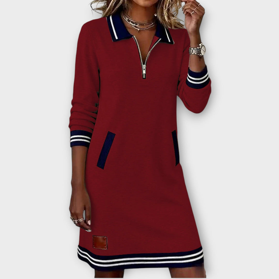 Zip-Collar Sporty Midi Dress