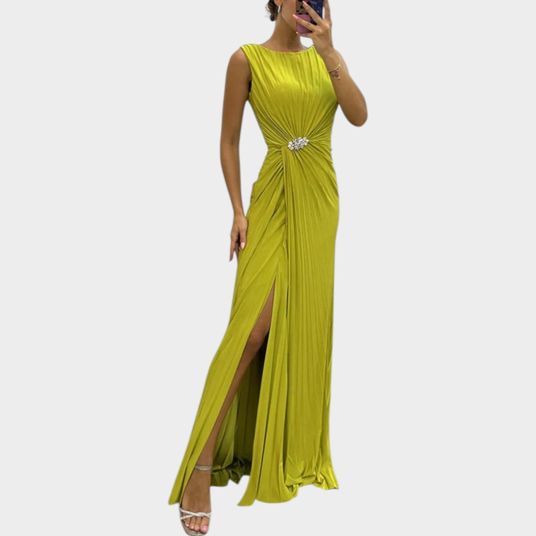 Elegant Ruched Slit Evening Gown