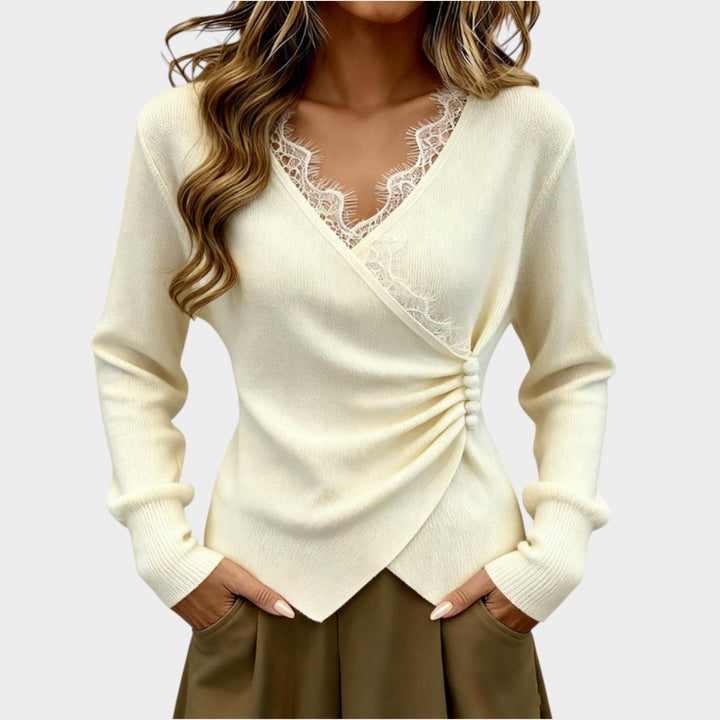 Lace Knit Top with Wrap Detail
