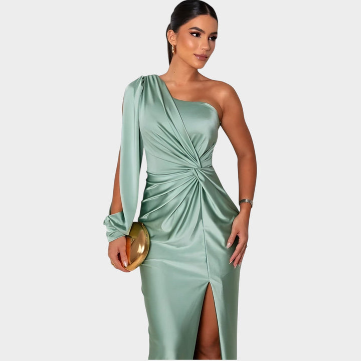 One-Shoulder Satin Evening Gown