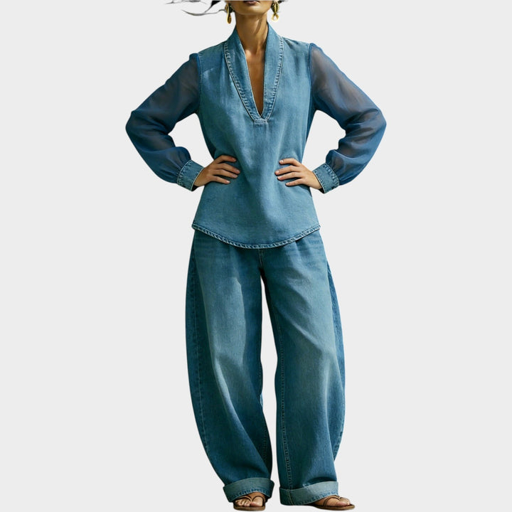 Modern V-Neck Denim Set