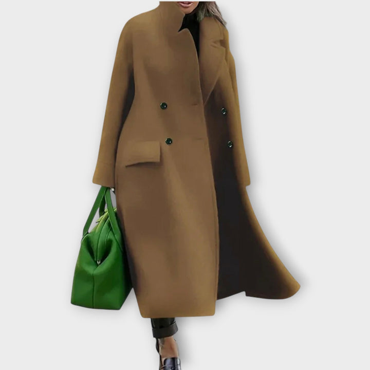 Double-Breasted Long Coat in Wool Blend