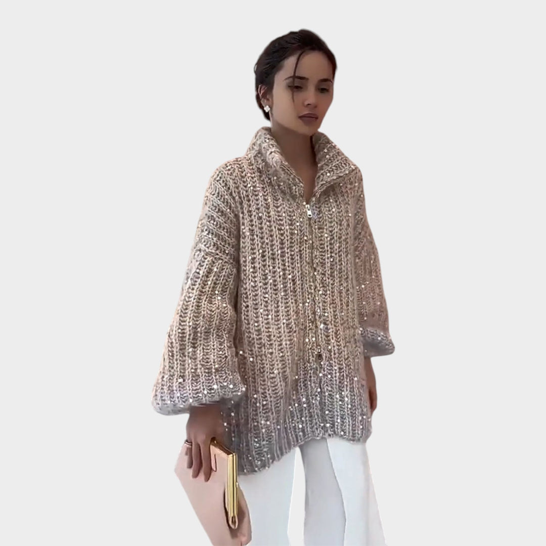 Sequin Knit Zip Cardigan
