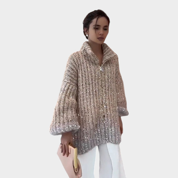 Sequin Knit Zip Cardigan