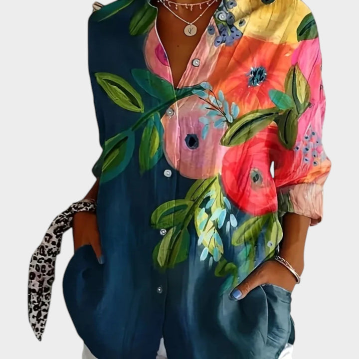 Vibrant Floral Button-Up Blouse