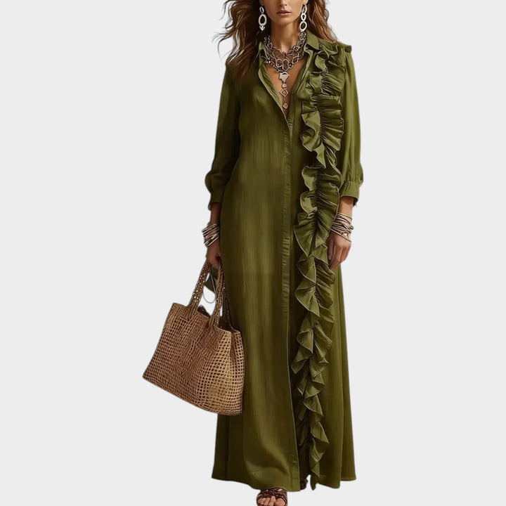 Elegant Ruffle Trim Maxi Dress